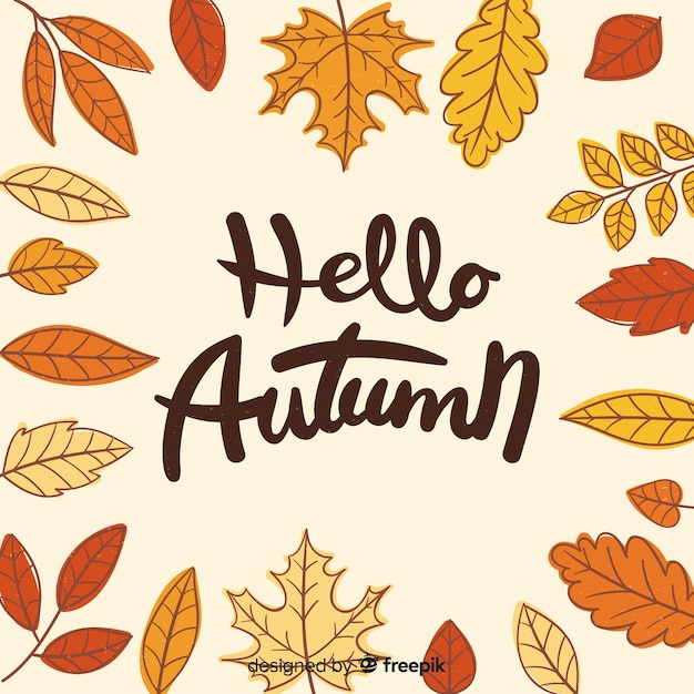 Vector gratuito fondo caligráfico de hello autumn dibujado a mano