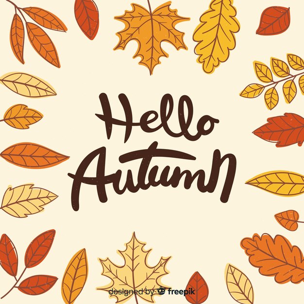 Fondo caligráfico de hello autumn dibujado a mano