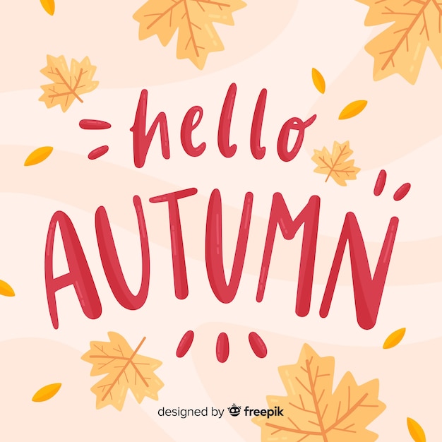 Vector gratuito fondo caligráfico de hello autumn dibujado a mano