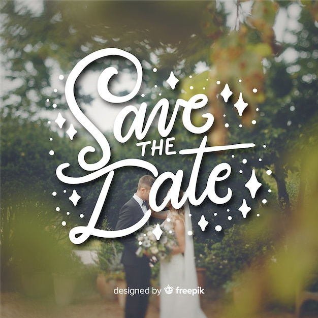 Fondo caligráfico save the date con foto