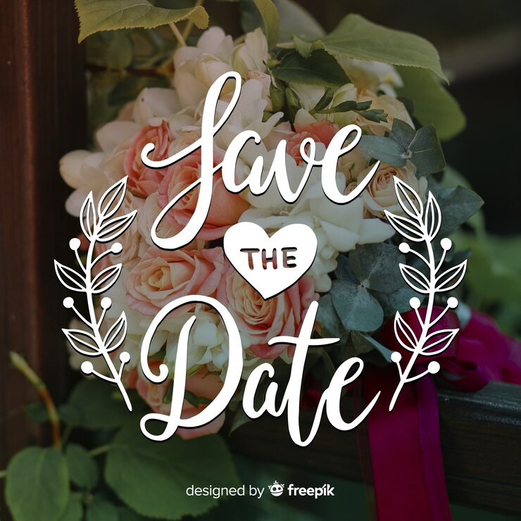 Vector gratuito fondo caligráfico save the date con foto