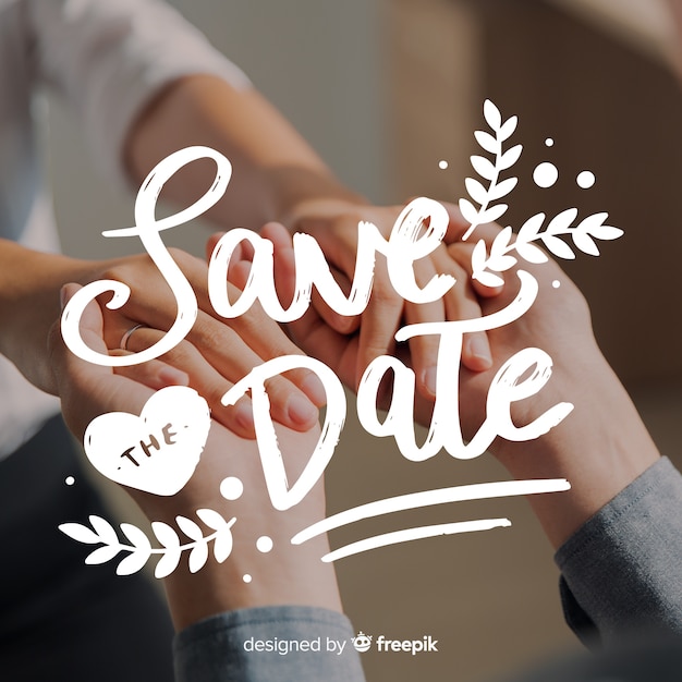 Fondo caligráfico de save the date con foto