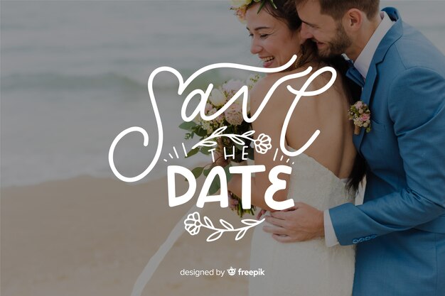 Fondo caligráfico save the date con foto