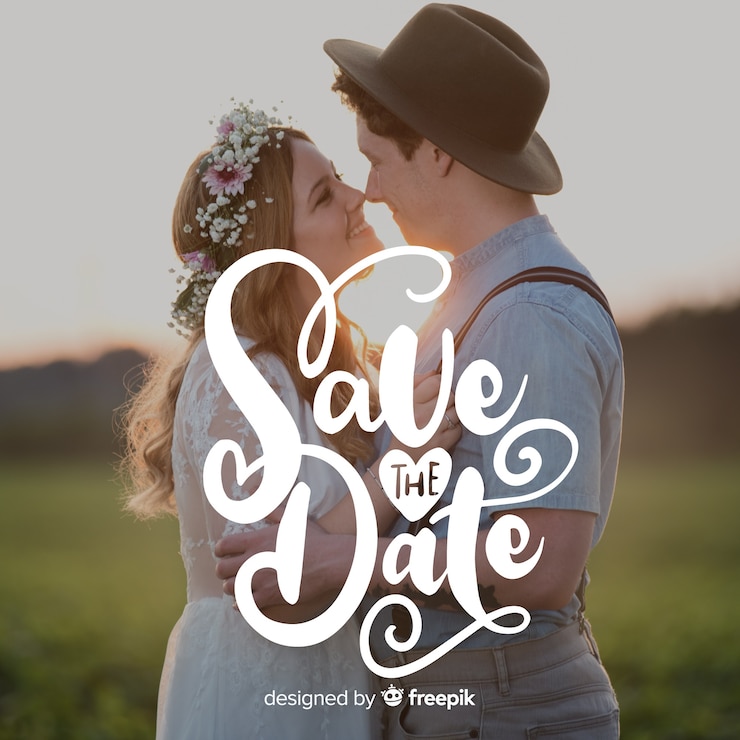 Vector gratuito fondo caligráfico save the date con fotografía