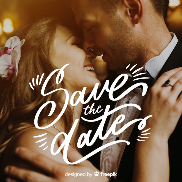 Fondo caligráfico save the date con fotografía