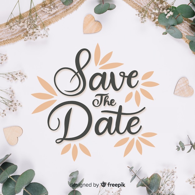 Fondo caligráfico save the date con fotografía