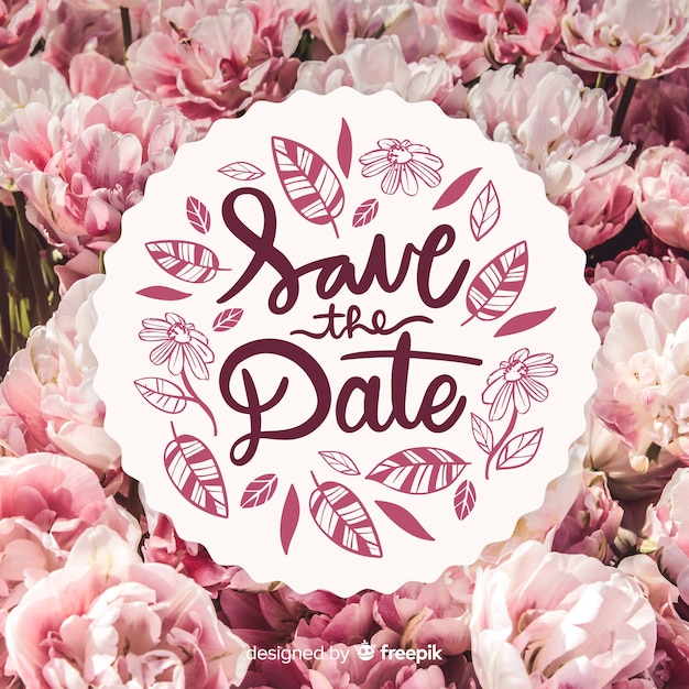 Fondo caligráfico save the date con fotografía