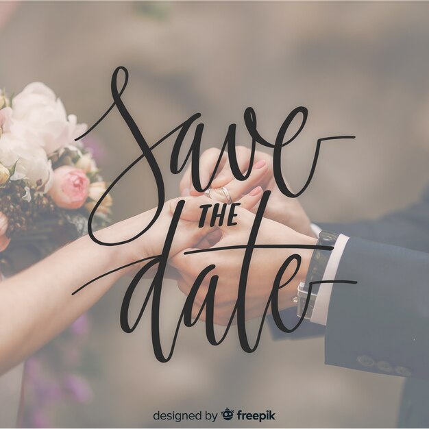 Fondo caligráfico save the date con fotografía