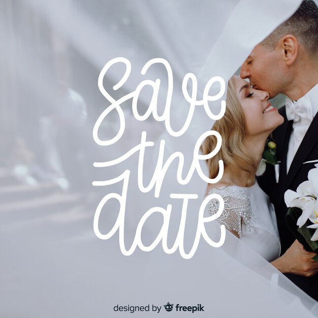 Fondo caligráfico save the date con fotografía