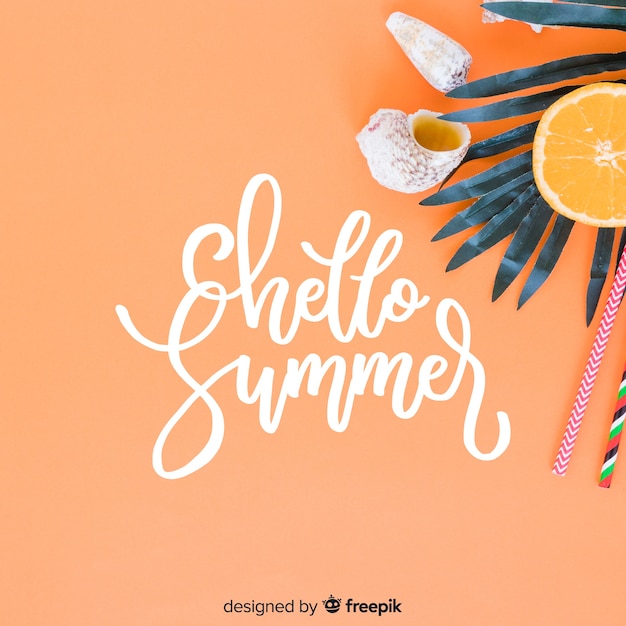 Vector gratuito fondo caligráfico de verano con fotografía