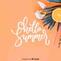 Vector gratuito fondo caligráfico de verano con fotografía