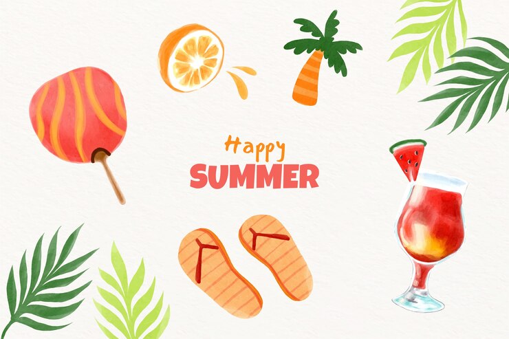 Vector gratuito fondo de calor de verano acuarela con elementos