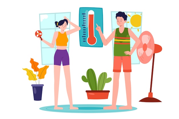 Fondo de calor de verano dibujado a mano