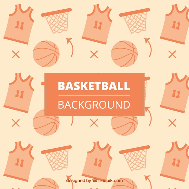 Vector gratuito fondo de camisetas con pelota y canasta de baloncesto