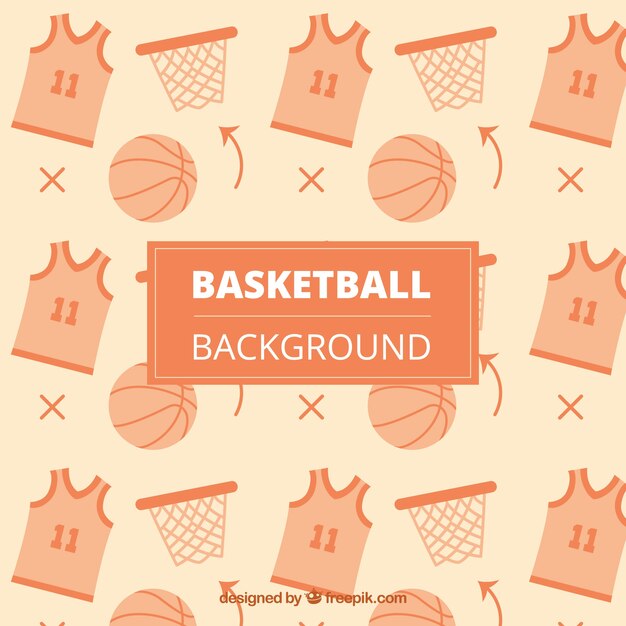 Fondo de camisetas con pelota y canasta de baloncesto