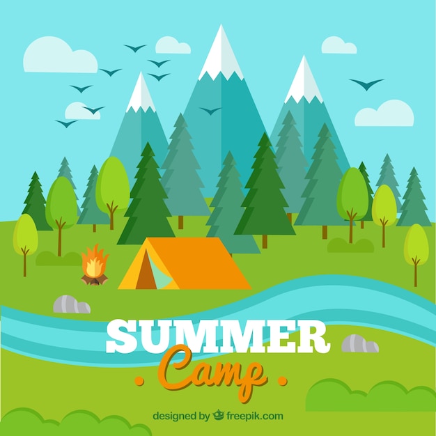 Vector gratuito fondo de campamento de verano con bonito paisaje