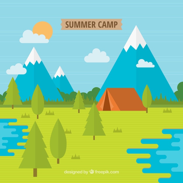 Vector gratuito fondo de campamento de verano con bonito paisaje