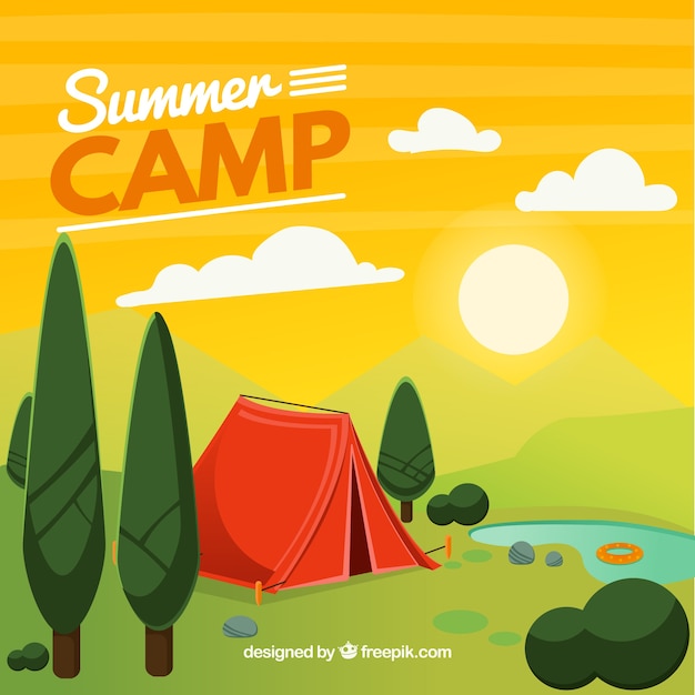 Vector gratuito fondo de campamento de verano en estilo 2d