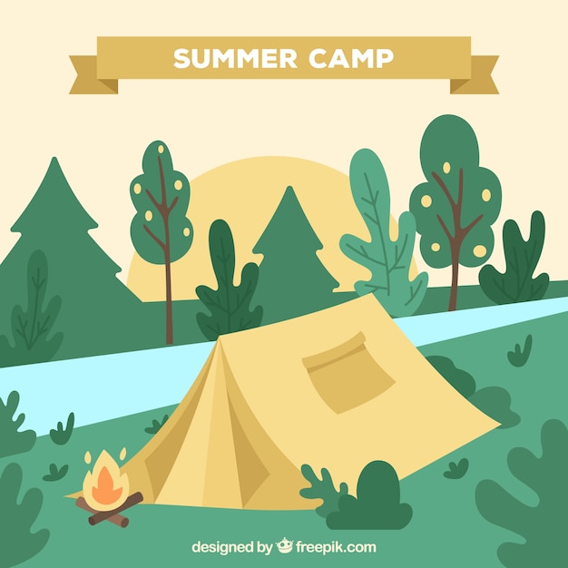 Vector gratuito fondo de campamento de verano con paisaje