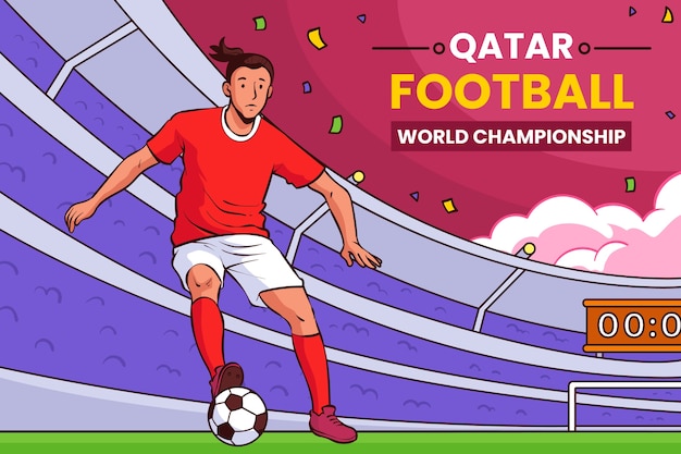 Vector gratuito fondo de campeonato mundial de fútbol dibujado a mano