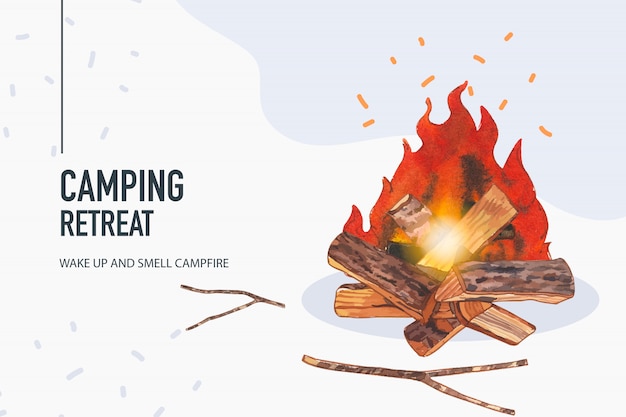 Vector gratuito fondo de camping con ilustración de fogata.