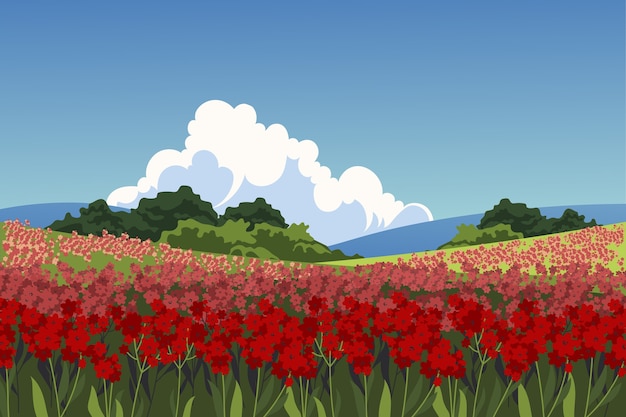 Vector gratuito fondo de campo de flores de diseño plano