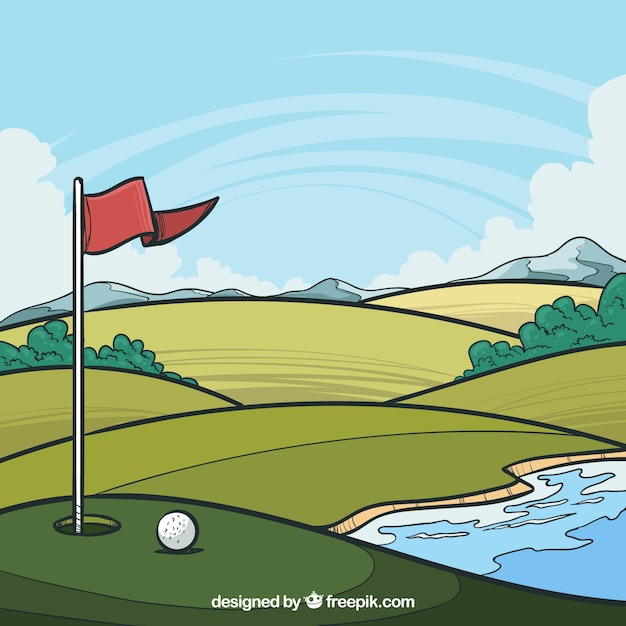 Vector gratuito fondo de campo de golf en estilo hecho a mano