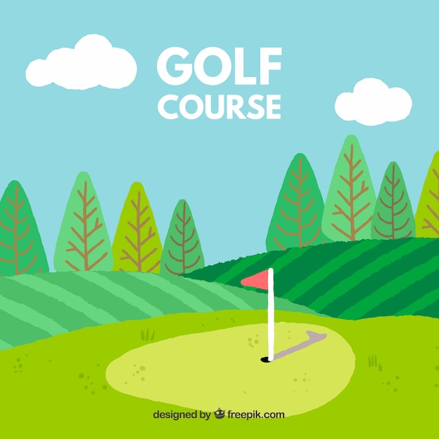 Vector gratuito fondo de campo de golf en estilo hecho a mano