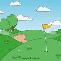 Vector gratuito fondo de campo de golf en estilo hecho a mano