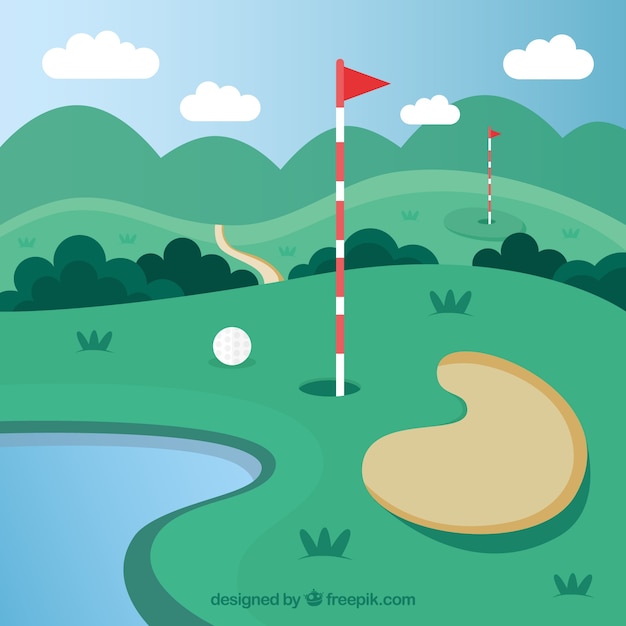 Vector gratuito fondo de campo de golf en estilo plano