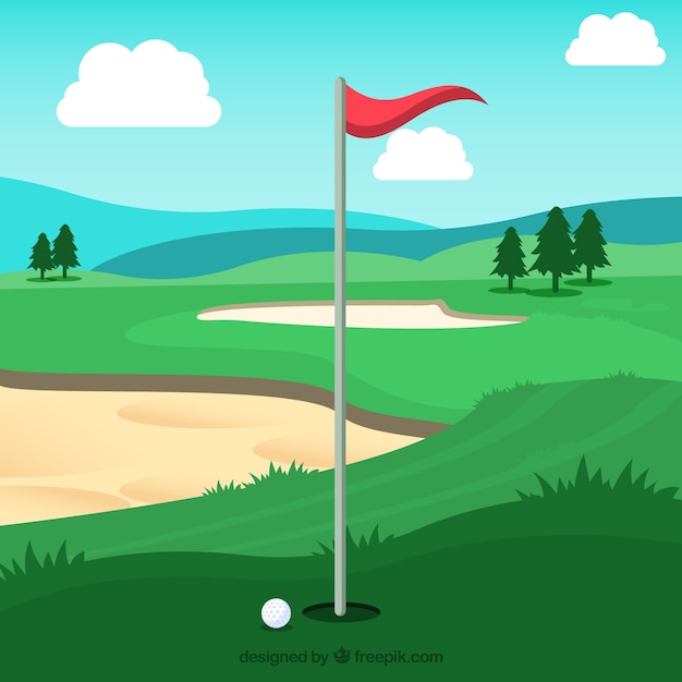 Vector gratuito fondo de campo de golf en estilo plano