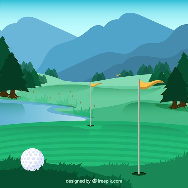 Fondo de campo de golf en estilo plano