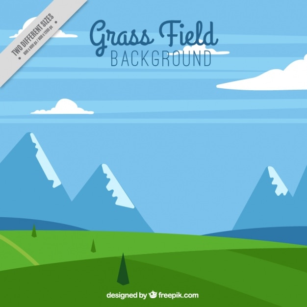 Vector gratuito fondo de campo y montañas en diseño plano