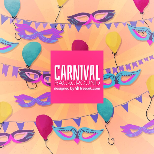 Fondo para carnaval con máscaras y ornamentos