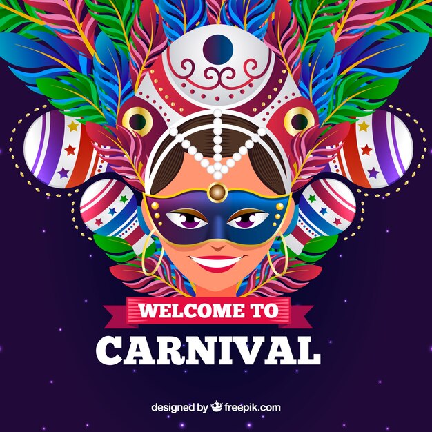 Fondo de carnaval con mujer y plumas coloridas