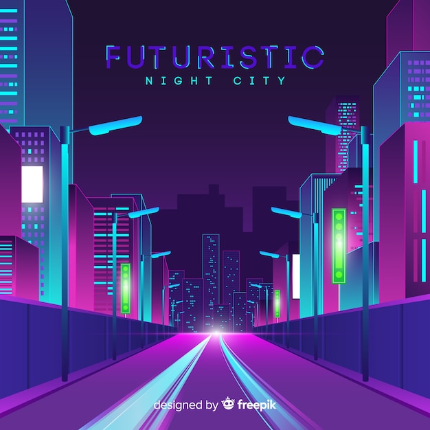 Vector gratuito fondo carretera ciudad futurista