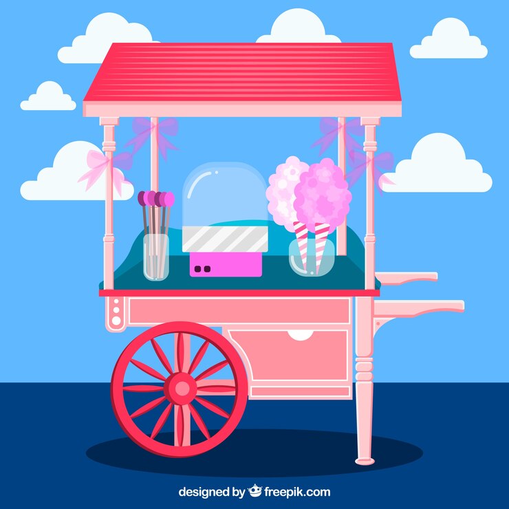 Vector gratuito fondo de carrito de algodones de azúcar en diseño plano