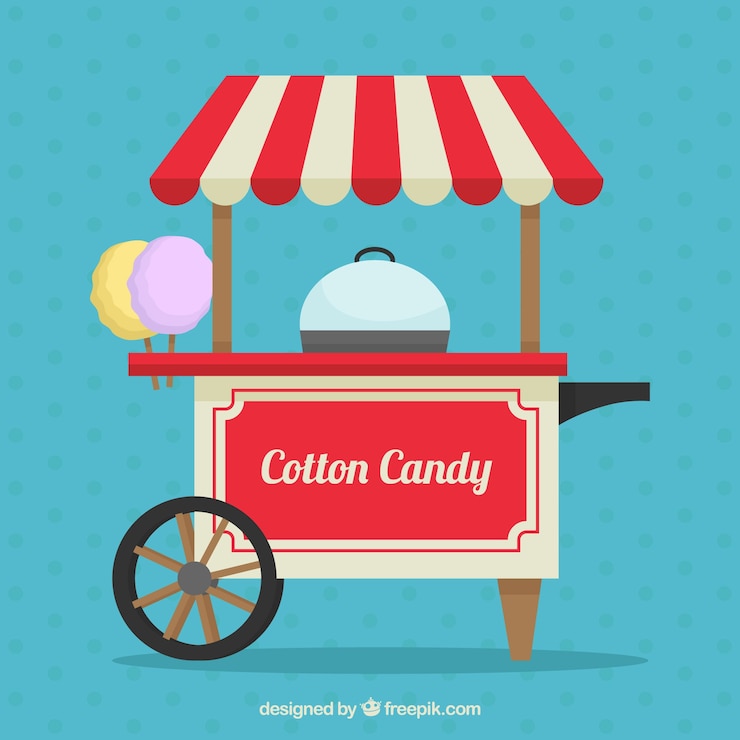 Vector gratuito fondo de carrito retro de algodones de azúcar en diseño plano 