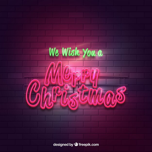 Fondo de cartel luminoso de feliz navidad con luces de neón