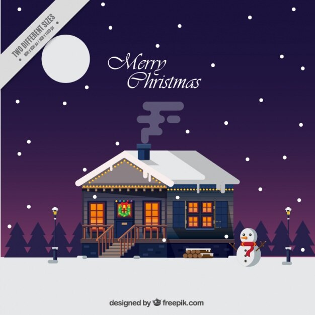 Fondo de casa en un bonito paisaje navideño en diseño plano