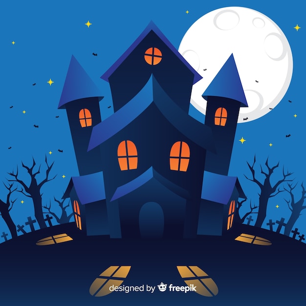 Vector gratuito fondo de casa de halloween con cementerio