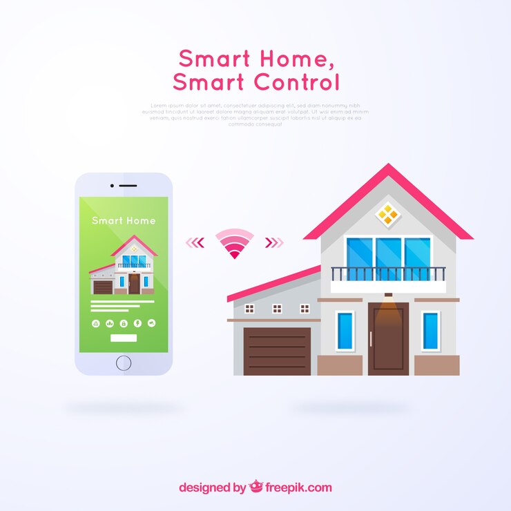 Vector gratuito fondo de casa inteligente con control de teléfono inteligente