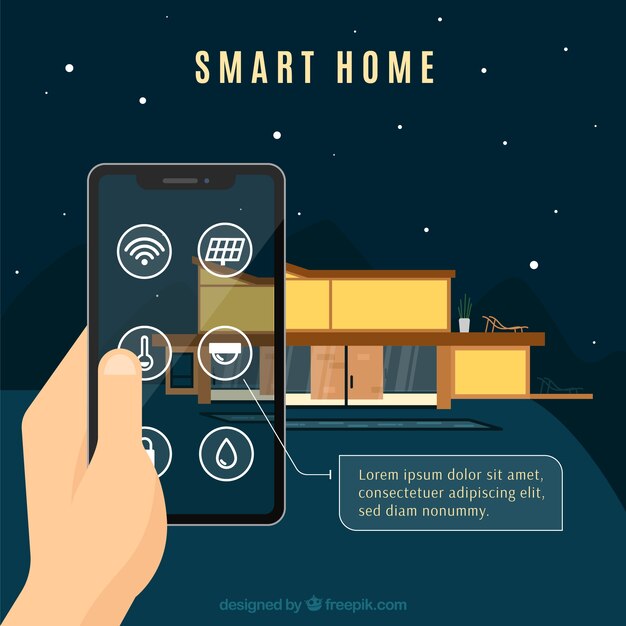 Fondo de casa inteligente con control de teléfono inteligente
