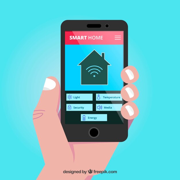 Fondo de casa inteligente con control de teléfono inteligente