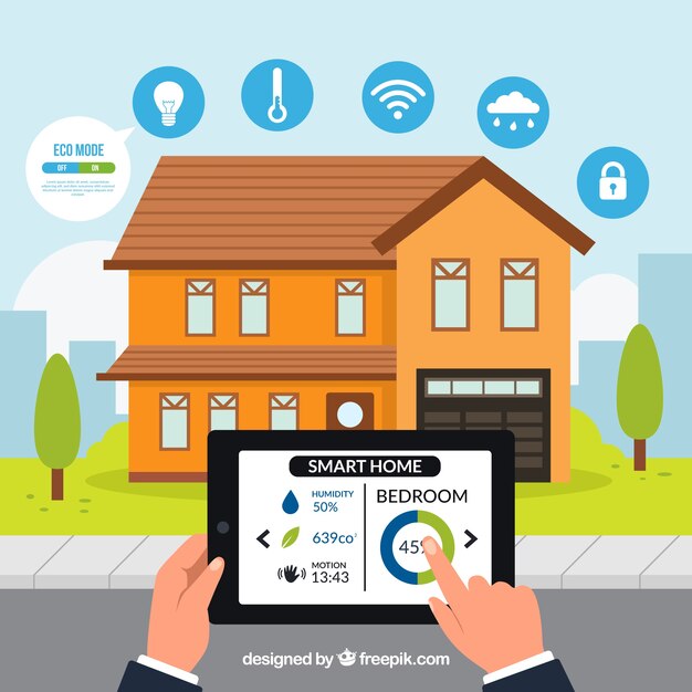 Fondo de casa inteligente con control de teléfono inteligente
