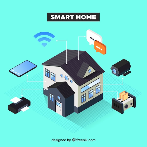 Fondo de casa inteligente en estilo isométrico