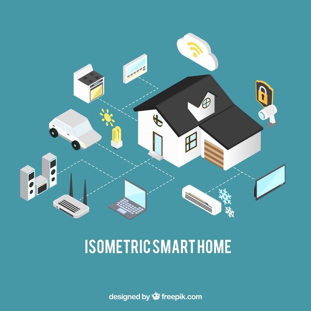 Fondo de casa inteligente en estilo isométrico