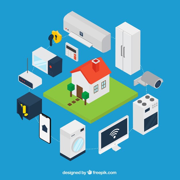 Fondo de casa inteligente en estilo isométrico