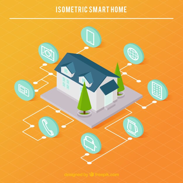 Fondo de casa inteligente en estilo isométrico