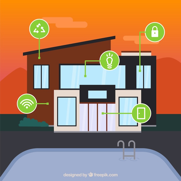 Fondo de casa inteligente en estilo plano